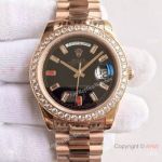  Swiss CAL3255 Rolex Ruby DayDate II Rose Gold Baguettes Watch Diamond Bezel